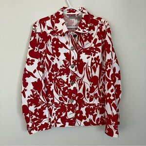 Chicos Light Jacket Collared Hawaiian Print Pockets Stretch Size 3 XL